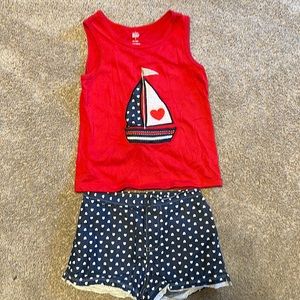Cute girls sailboat short set blue and red size 6